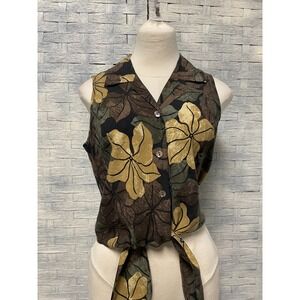 Tommy Bahama M Sleeveless floral Print 100% Silk Tie Front Vacation